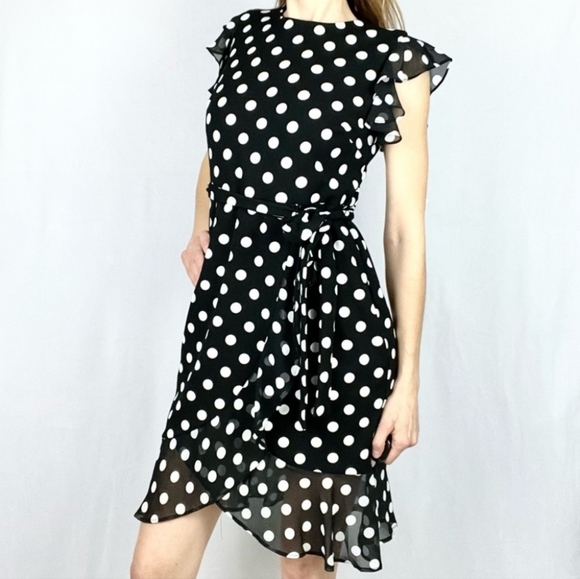 Shelby & Palmer Dresses & Skirts - Shelby & Palmer Black with white polka dot wrap style dress, Size 16